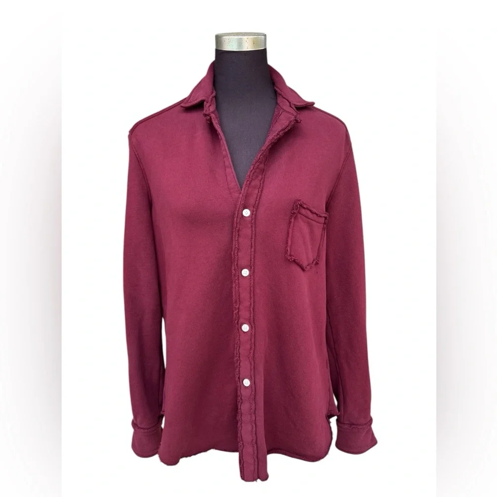 Frank & Eileen Womens Small Triple Fleece Eileen Button Down Sweatshirt Burgundy - Picture 1 of 6